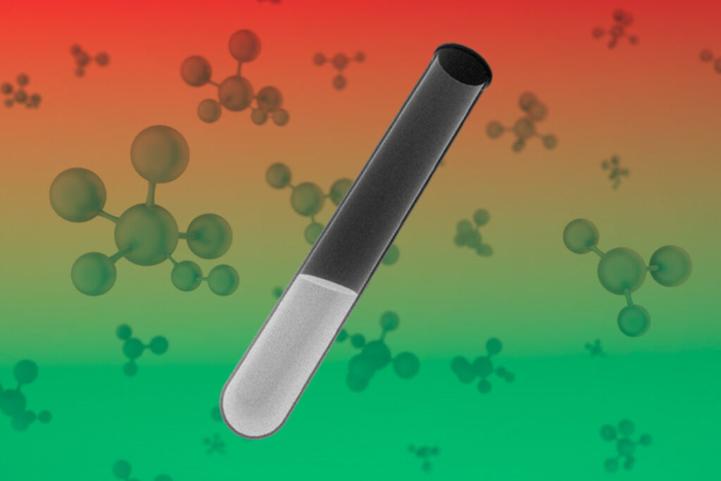 Tubo de ensayo con una muestra fotoluminiscente