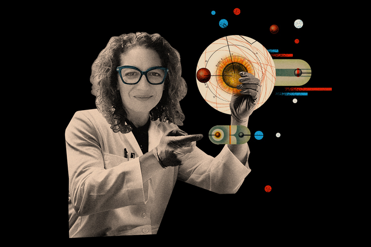 Ilustración de la investigadora Rosanna Bonasia en referencia a su trabajo científico sobre inundaciones, agua y modelación de fenómenos naturales.