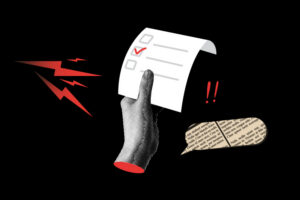 ilustración de una mano sosteniendo una boleta de votación