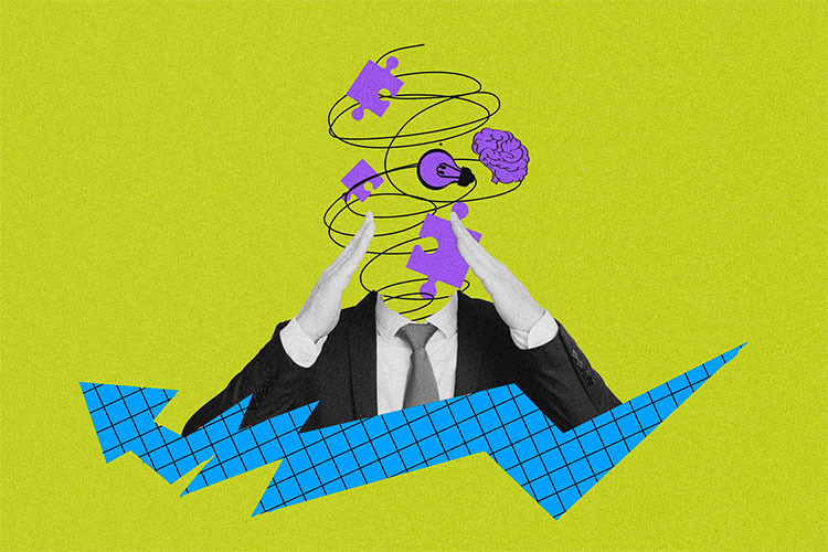 ilustración de una persona con saco y corbat a quien no se le ve la cabeza, solo una representación de estrés