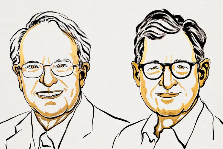 Ilustración de los economistas Robert E. Hall y Michael Woodford, ganadores del Nobel de Economía 2026.