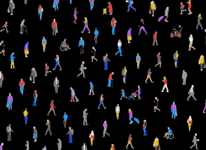 imagen de muchas personas en ilustración andando de un lado a otros