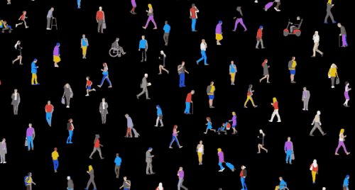 imagen de muchas personas en ilustración andando de un lado a otros