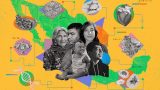 Ilustración de una familia mexicana de varias generaciones sobre un mapa de México, rodeada de órganos humanos, ADN y fórmulas, en alusión al análisis del ADN de 100,000 mexicanos