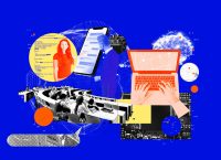 Ilustración con elementos de IA y ciencia