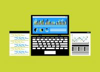 Ilustracion de computadora con datos y graficas