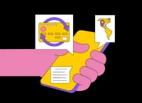 ilustración de una mano recibiendo dinero electronico en el celular