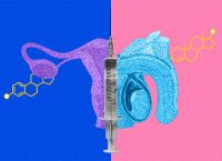 Ilustración sobre acceso a terapias de reemplazo hormonal y derechos de las personas trans.