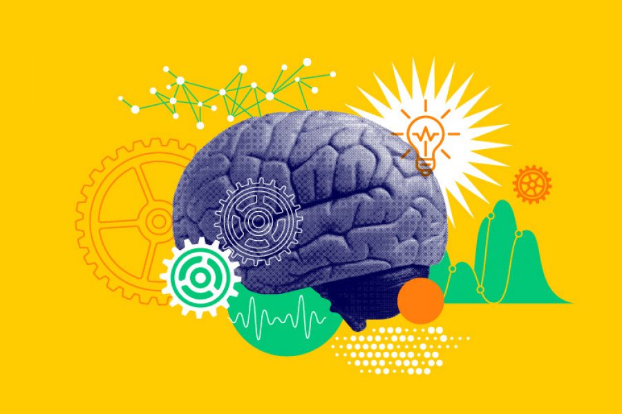 ilustración de un cerebro y tuercas