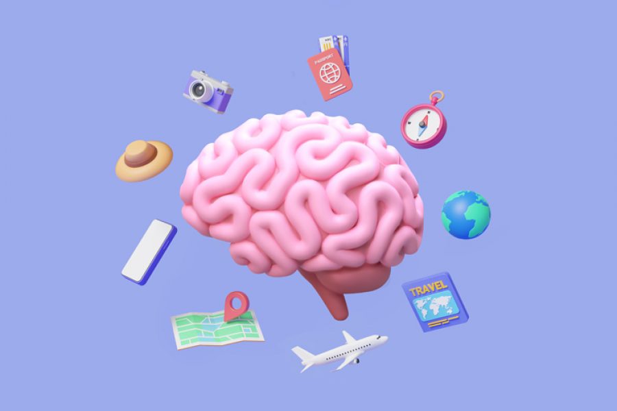 Ilustración de cerebro en vacaciones, estimulaciones