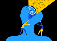 Ilustración conceptual de un cerebro humano abierto para extraer las redes neuronales