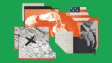 ilustracion conceptual de una bandera americana y un pulgar abajo