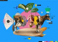 imagen conceptual: una vaca partida a la mitad con un bistec en medio