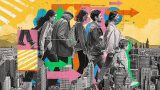 collage donde se ven personas como distintos actores sociales caminando en una ciudad