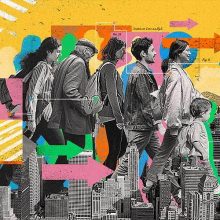 collage donde se ven personas como distintos actores sociales caminando en una ciudad