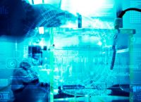 Foto de laboratorio y elementos de IA