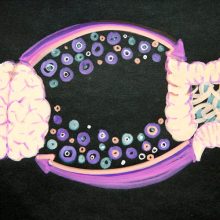 ilustracion de un intestino junto a un cerebro