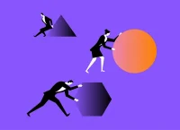 ilustracion de mujeres empujando formas