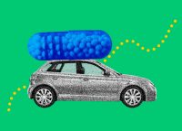 ilustración de un auto que lleva en el toldo una capsula gigante