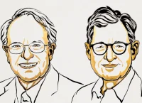 Ilustración de los economistas Robert E. Hall y Michael Woodford, ganadores del Nobel de Economía 2026.
