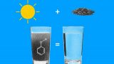 Rayos de sol, metales de hierro y vasos de agua sucia y limpia