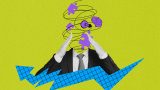 ilustración de una persona con saco y corbat a quien no se le ve la cabeza, solo una representación de estrés
