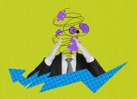ilustración de una persona con saco y corbat a quien no se le ve la cabeza, solo una representación de estrés