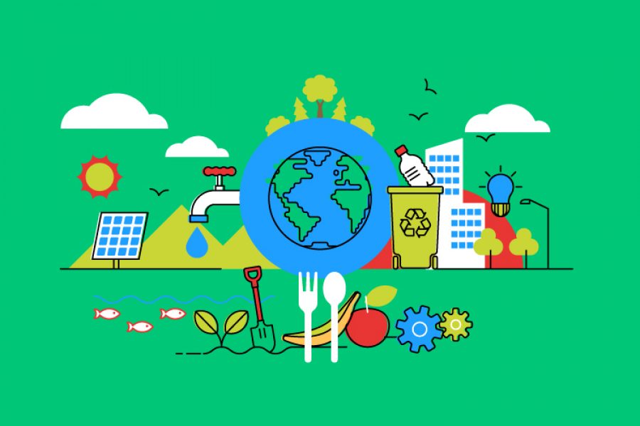 imagen de la tierra, basura y alimentos